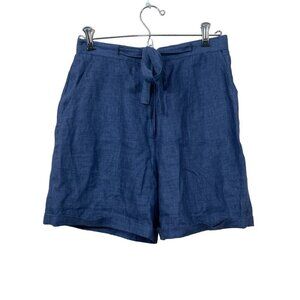 Vtg 90's Chelsea Campbell Women's 4P 100% Linen High Waist Navy‎ Belted Shorts